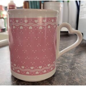 Vintage 1987 Korea Enesco Mug Pink‎ Love Heart Handle Valentine's Day